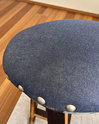 Dark Navy Blue Oak Barrel Bar Stool - Memory Foam Upholstery - Whiskey Barrel Stave Pub Stool - Counter Height - Handmade Wine Barrel Chair Obarrel.com