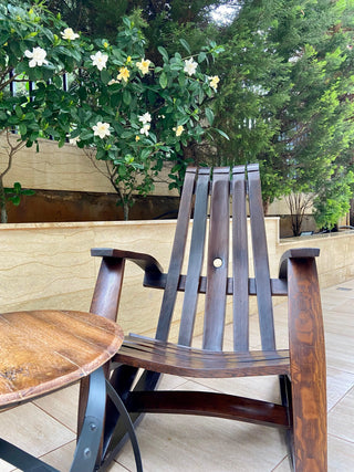 2-Chair Adirondack Set - Oak Wood Wine Barrels. wine barrel coffee table barrel glass top wine barrel glass top whiskey barrel glass top bourbon barrel glass top barrel coffee table barrel wine rack wine barrel table whiskey barrel whiskey barrel table wine barrel handma