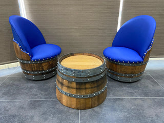 2-Chair Half-Barrel Table Set - Oak Wood Wine Barrels. wine barrel coffee table barrel glass top wine barrel glass top whiskey barrel glass top bourbon barrel glass top barrel coffee table barrel wine rack wine barrel table whiskey barrel whiskey barrel table wine barrel handma