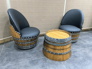 2-Chair Half-Barrel Table Set - Oak Wood Wine Barrels. wine barrel coffee table barrel glass top wine barrel glass top whiskey barrel glass top bourbon barrel glass top barrel coffee table barrel wine rack wine barrel table whiskey barrel whiskey barrel table wine barrel handma