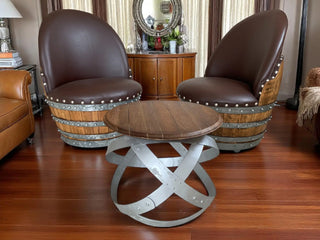 Wine Barrel Table Set - 2 Chair Hoop Table Design - Perfect for Parties & Dining - Rustic Whiskey Barrel Furniture Obarrel.com