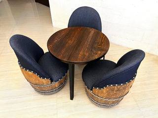 3-Chair Modern Steel Table Set (Dining/Desk/Living Room) - Oak Wood Wine Barrels. wine barrel coffee table barrel glass top wine barrel glass top whiskey barrel glass top bourbon barrel glass top barrel coffee table barrel wine rack wine barrel table whiskey barrel whiskey barrel table wine barrel handma