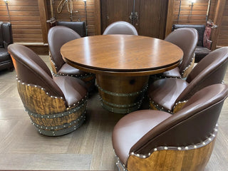 Wine Barrel Poker Set with Removable Dining Top - Game Table & Barrel Chair - Wine Barrel Table for Dining and Poker Obarrel.com