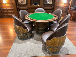 Wine Barrel Poker Set with Removable Dining Top - Game Table & Barrel Chair - Wine Barrel Table for Dining and Poker Obarrel.com