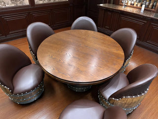 Wine Barrel Poker Set with Removable Dining Top - Game Table & Barrel Chair - Wine Barrel Table for Dining and Poker Obarrel.com