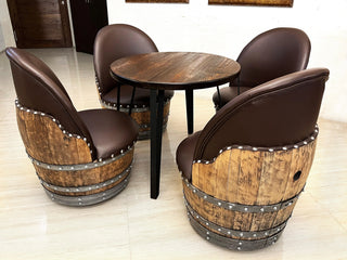 4-Chair Modern Steel Table Set (Dining/Desk/Living Room) - Oak Wood Wine Barrels. wine barrel coffee table barrel glass top wine barrel glass top whiskey barrel glass top bourbon barrel glass top barrel coffee table barrel wine rack wine barrel table whiskey barrel whiskey barrel table wine barrel handma