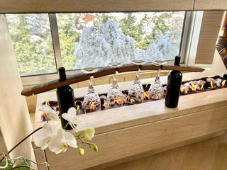 4-Glass Bridge Display - Oak Wood Wine Barrels. wine barrel coffee table barrel glass top wine barrel glass top whiskey barrel glass top bourbon barrel glass top barrel coffee table barrel wine rack wine barrel table whiskey barrel whiskey barrel table wine barrel handma