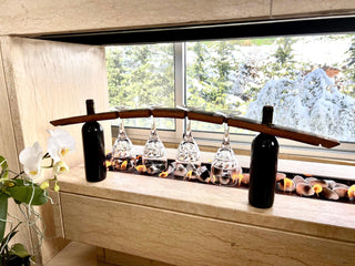 4-Glass Bridge Display - Oak Wood Wine Barrels. wine barrel coffee table barrel glass top wine barrel glass top whiskey barrel glass top bourbon barrel glass top barrel coffee table barrel wine rack wine barrel table whiskey barrel whiskey barrel table wine barrel handma