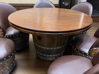Wine Barrel Poker Set with Removable Dining Top - Game Table & Barrel Chair - Wine Barrel Table for Dining and Poker Obarrel.com