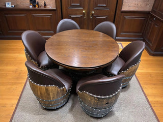 Wine Barrel Poker Set with Removable Dining Top - Game Table & Barrel Chair - Wine Barrel Table for Dining and Poker Obarrel.com