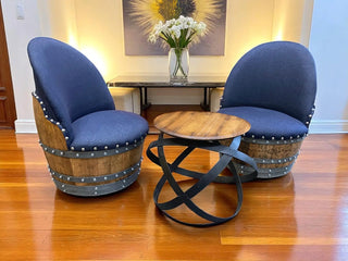 Wine Barrel Table Set - 2 Chair Hoop Table Design - Perfect for Parties & Dining - Rustic Whiskey Barrel Furniture Obarrel.com
