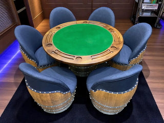 Wine Barrel Poker Set with Removable Dining Top - Game Table & Barrel Chair - Wine Barrel Table for Dining and Poker Obarrel.com