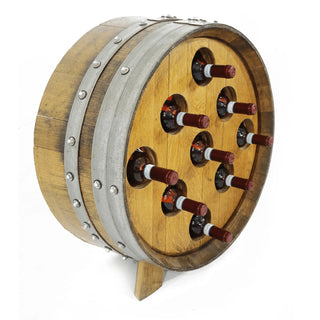 9-Bottle Wine Barrel Display - Oak Wood Wine Barrels. wine barrel coffee table barrel glass top wine barrel glass top whiskey barrel glass top bourbon barrel glass top barrel coffee table barrel wine rack wine barrel table whiskey barrel whiskey barrel table wine barrel handma