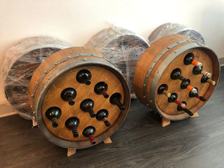9-Bottle Wine Barrel Display - Oak Wood Wine Barrels. wine barrel coffee table barrel glass top wine barrel glass top whiskey barrel glass top bourbon barrel glass top barrel coffee table barrel wine rack wine barrel table whiskey barrel whiskey barrel table wine barrel handma
