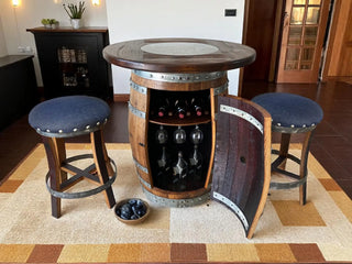 Oak Barrel Pub Table Set, Limited Colorways, Counter Height Wood Glass Top, Cabinet Storage, Bar Stools, Home Bar, Man Cave - Handmade from Family Business Obarrel.com