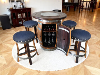 Oak Barrel Pub Table Set, Limited Colorways, Counter Height Wood Glass Top, Cabinet Storage, Bar Stools, Home Bar, Man Cave - Handmade from Family Business Obarrel.com