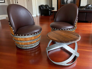 Wine Barrel Table Set - 2 Chair Hoop Table Design - Perfect for Parties & Dining - Rustic Whiskey Barrel Furniture Obarrel.com