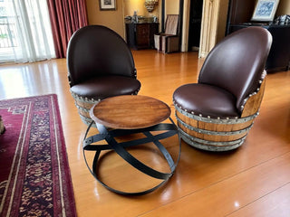 Wine Barrel Table Set - 2 Chair Hoop Table Design - Perfect for Parties & Dining - Rustic Whiskey Barrel Furniture Obarrel.com