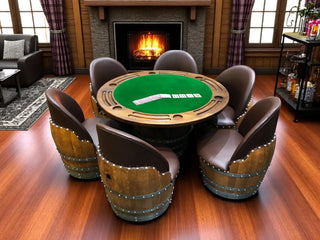 Wine Barrel Poker Set with Removable Dining Top - Game Table & Barrel Chair - Wine Barrel Table for Dining and Poker Obarrel.com