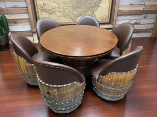 Wine Barrel Poker Set with Removable Dining Top - Game Table & Barrel Chair - Wine Barrel Table for Dining and Poker Obarrel.com
