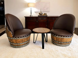 Wine Barrel Table Set - Rustic Barrel Table & Chairs - Whiskey Barrel Furniture - Unique Wine Decor - Vintage Barrel Seating Obarrel.com