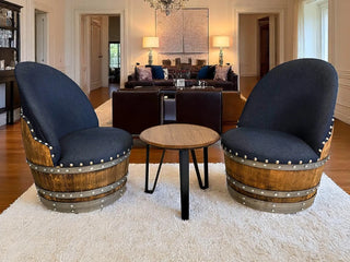 Wine Barrel Table Set - Rustic Barrel Table & Chairs - Whiskey Barrel Furniture - Unique Wine Decor - Vintage Barrel Seating Obarrel.com
