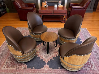 Wine Barrel Table Set - Rustic Barrel Table & Chairs - Whiskey Barrel Furniture - Unique Wine Decor - Vintage Barrel Seating Obarrel.com
