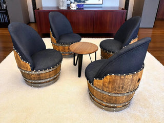 Wine Barrel Table Set - Rustic Barrel Table & Chairs - Whiskey Barrel Furniture - Unique Wine Decor - Vintage Barrel Seating Obarrel.com