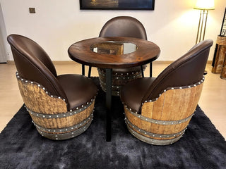 Modern 3-Chair Steel Table Set for Dining/Desk/Living Room - Wine Barrel Chair & Table - Unique Whiskey Barrel Furniture Obarrel.com