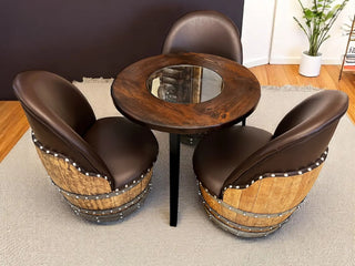 Modern 3-Chair Steel Table Set for Dining/Desk/Living Room - Wine Barrel Chair & Table - Unique Whiskey Barrel Furniture Obarrel.com