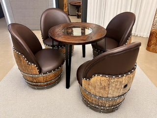 Modern Steel Table Set with 4 Chairs - Wine & Whiskey Barrel Design - Living Room Dining Desk Furniture Obarrel.com