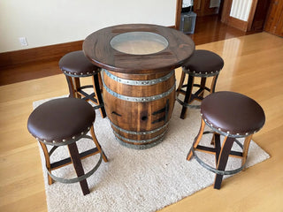 Table Top with Glass Center for Whiskey or Wine Barrel, Reclaimed Rustic, Elegant Style, Hand Wire Brushed Solid Wood - Free Shipping Obarrel.com