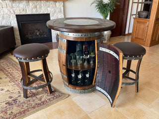 Table Top with Glass Center for Whiskey or Wine Barrel, Reclaimed Rustic, Elegant Style, Hand Wire Brushed Solid Wood - Free Shipping Obarrel.com