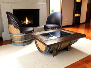 Barrel Coffee Table With Removable Glass Top - Wine/Whiskey/Bourbon Barrel Storage Table - Rustic Furniture Obarrel.com