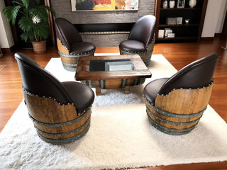 Barrel Coffee Table With Removable Glass Top - Wine/Whiskey/Bourbon Barrel Storage Table - Rustic Furniture Obarrel.com