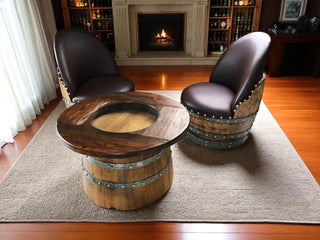 Half-Barrel Coffee Table With Removable Glass Top - Wine/Whiskey/Bourbon Barrel Storage Table - Rustic Furniture Obarrel.com