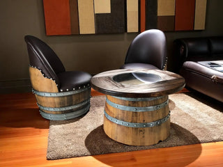 Half-Barrel Coffee Table With Removable Glass Top - Wine/Whiskey/Bourbon Barrel Storage Table - Rustic Furniture Obarrel.com