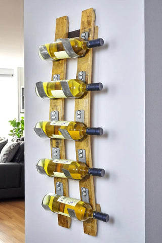 Wine Barrel Stave 5-Bottle Holder - Wall Mount Wine Rack - Rustic Wine Barrel Decor - Unique Wine Storage Obarrel.com