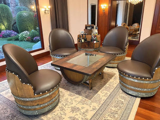 Barrel Coffee Table With Removable Glass Top - Wine/Whiskey/Bourbon Barrel Storage Table - Rustic Furniture Obarrel.com