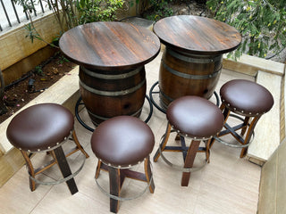 Double Barrel Bistro Bar Set - Oak Wood Wine Barrels