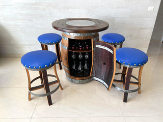 Full Multi-Use Bar Set - Limited Bar Stool Colorways - Oak Wood Wine Barrels. wine barrel coffee table barrel glass top wine barrel glass top whiskey barrel glass top bourbon barrel glass top barrel coffee table barrel wine rack wine barrel table whiskey barrel whiskey barrel table wine barrel handma