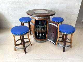 Full Multi-Use Bar Set - Limited Bar Stool Colorways - Oak Wood Wine Barrels. wine barrel coffee table barrel glass top wine barrel glass top whiskey barrel glass top bourbon barrel glass top barrel coffee table barrel wine rack wine barrel table whiskey barrel whiskey barrel table wine barrel handma
