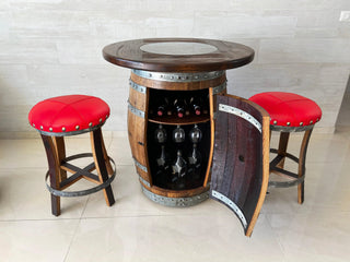 Full Multi-Use Bar Set - Limited Bar Stool Colorways - Oak Wood Wine Barrels. wine barrel coffee table barrel glass top wine barrel glass top whiskey barrel glass top bourbon barrel glass top barrel coffee table barrel wine rack wine barrel table whiskey barrel whiskey barrel table wine barrel handma