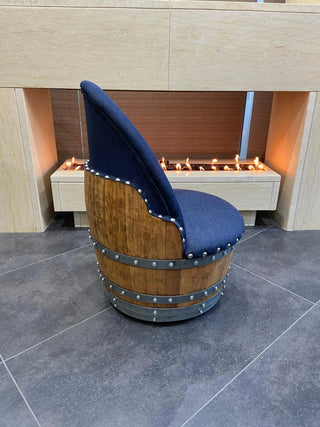 Wine Barrel Chair Blue Denim (Limited Colorway) - Oak Wood Wine Barrels. wine barrel coffee table barrel glass top wine barrel glass top whiskey barrel glass top bourbon barrel glass top barrel coffee table barrel wine rack wine barrel table whiskey barrel whiskey barrel table wine barrel handma