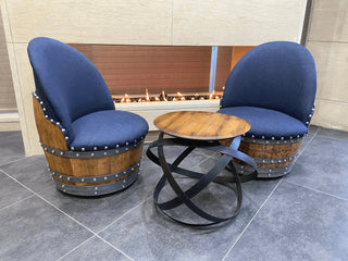 Wine Barrel Chair Blue Denim (Limited Colorway) - Oak Wood Wine Barrels. wine barrel coffee table barrel glass top wine barrel glass top whiskey barrel glass top bourbon barrel glass top barrel coffee table barrel wine rack wine barrel table whiskey barrel whiskey barrel table wine barrel handma