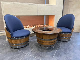 Wine Barrel Chair Blue Denim (Limited Colorway) - Oak Wood Wine Barrels. wine barrel coffee table barrel glass top wine barrel glass top whiskey barrel glass top bourbon barrel glass top barrel coffee table barrel wine rack wine barrel table whiskey barrel whiskey barrel table wine barrel handma