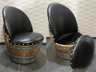 Wine Barrel Chair Checkered Black (Limited Colorway) - Oak Wood Wine Barrels. wine barrel coffee table barrel glass top wine barrel glass top whiskey barrel glass top bourbon barrel glass top barrel coffee table barrel wine rack wine barrel table whiskey barrel whiskey barrel table wine barrel handma