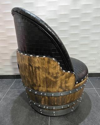 Wine Barrel Chair Checkered Black (Limited Colorway) - Oak Wood Wine Barrels. wine barrel coffee table barrel glass top wine barrel glass top whiskey barrel glass top bourbon barrel glass top barrel coffee table barrel wine rack wine barrel table whiskey barrel whiskey barrel table wine barrel handma