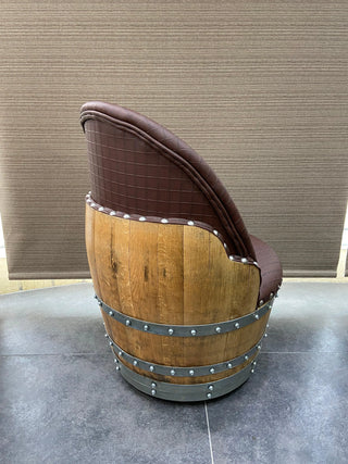 Wine Barrel Chair Checkered Brown (Limited Colorway) - Oak Wood Wine Barrels. wine barrel coffee table barrel glass top wine barrel glass top whiskey barrel glass top bourbon barrel glass top barrel coffee table barrel wine rack wine barrel table whiskey barrel whiskey barrel table wine barrel handma