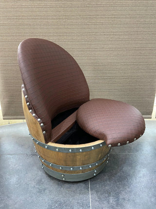 Wine Barrel Chair Checkered Brown (Limited Colorway) - Oak Wood Wine Barrels. wine barrel coffee table barrel glass top wine barrel glass top whiskey barrel glass top bourbon barrel glass top barrel coffee table barrel wine rack wine barrel table whiskey barrel whiskey barrel table wine barrel handma
